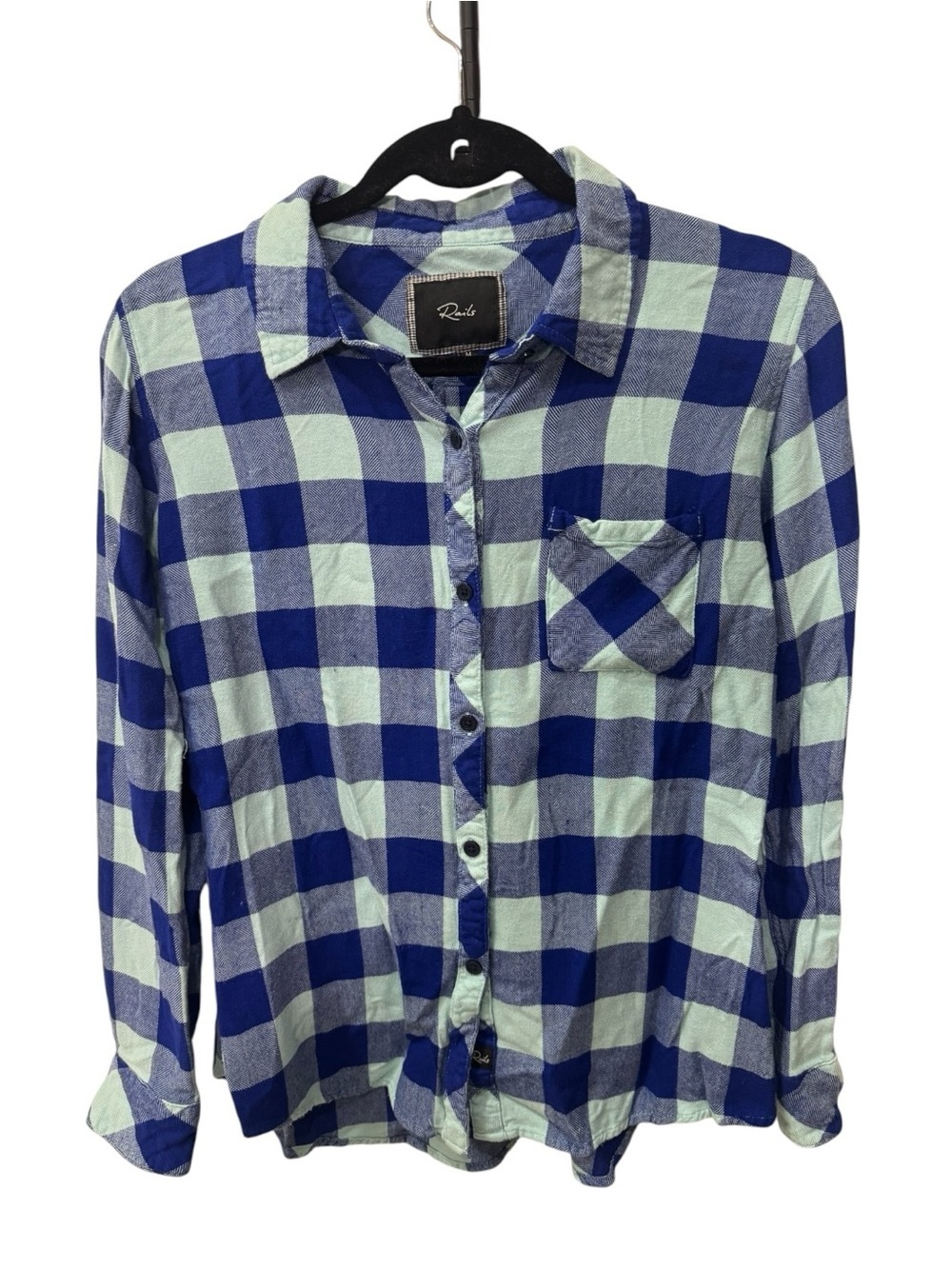 Rails Hunter plaid long sleeve button-up shirt in navy and white womens size M